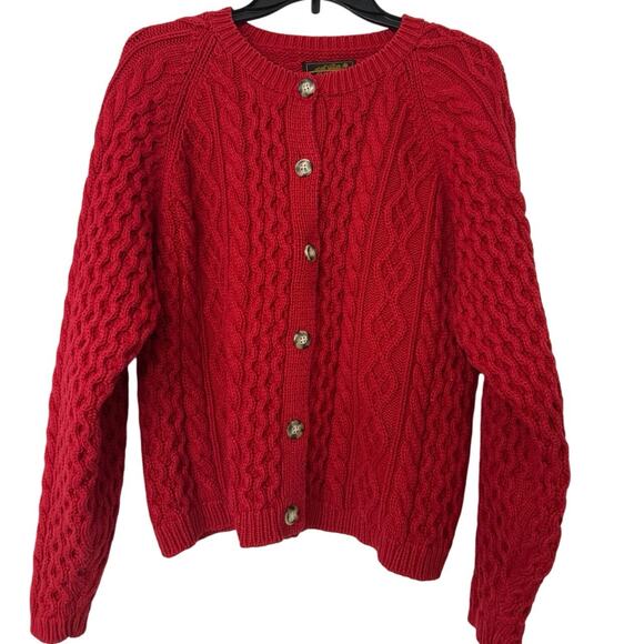 Eddie Bauer Sweaters - Eddie Bauer Red Vintage 100% Cotton Cable Knit Heavy Chunky Sweater Size Med